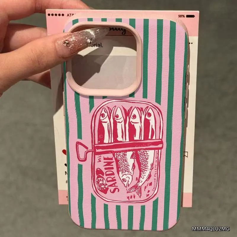 

Green Striped Sardines Phone Case For iPhone 17E 16 15 Pro Max 14 13 12 11 XS Max X XR 7 8 Plus 16E 17 Air Shockproof Soft Cover