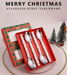 4PCS Christmas Cutlery Gift Set Santa Claus Spoon Fork Dessert Tea Spoon Knife Tableware Christmas New Year Gift