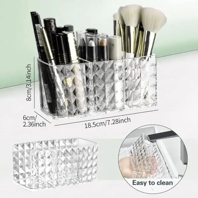 1pc Acrylic Diamond Pattern Makeup Brush Storage Box Lipstick Eyeshadow Cosmetics Storage Container Desktop Organization for Pen