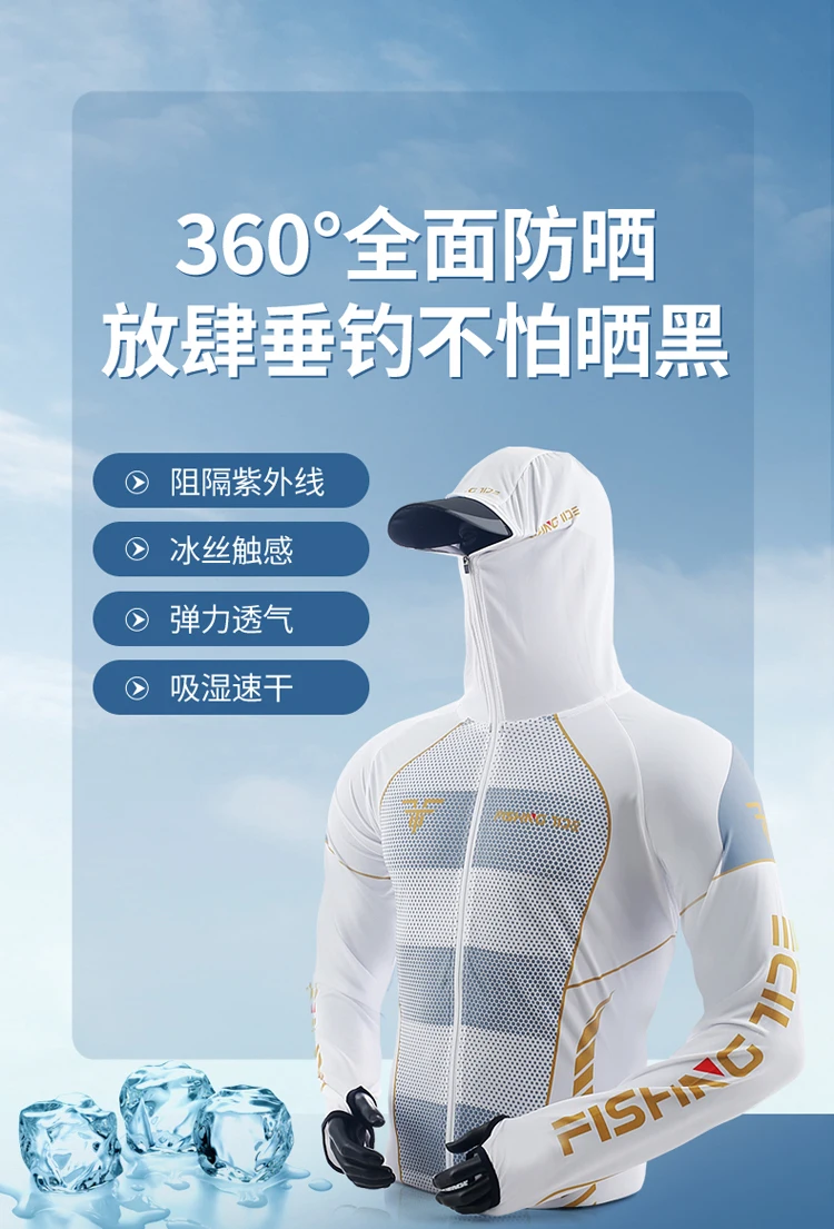 Hochwertiger Angelanzug für Herren, Sommerlicher Sonnenschutz, Atmungsaktiver Eisseide Schnelltrocknender Angel-Hoodie & Hose, 2-teiliges Set – Detail 1