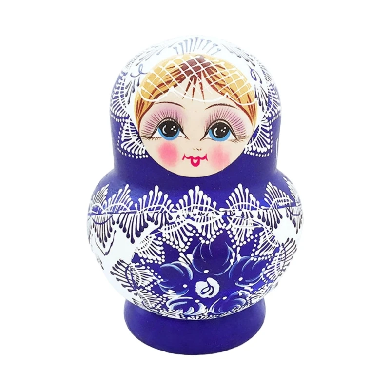 Muñeca rusa apilable, 10 Uds., artesanías, muñeca Matryoshka madera, juguete con patrón tradicional porcelana azul y 15UB