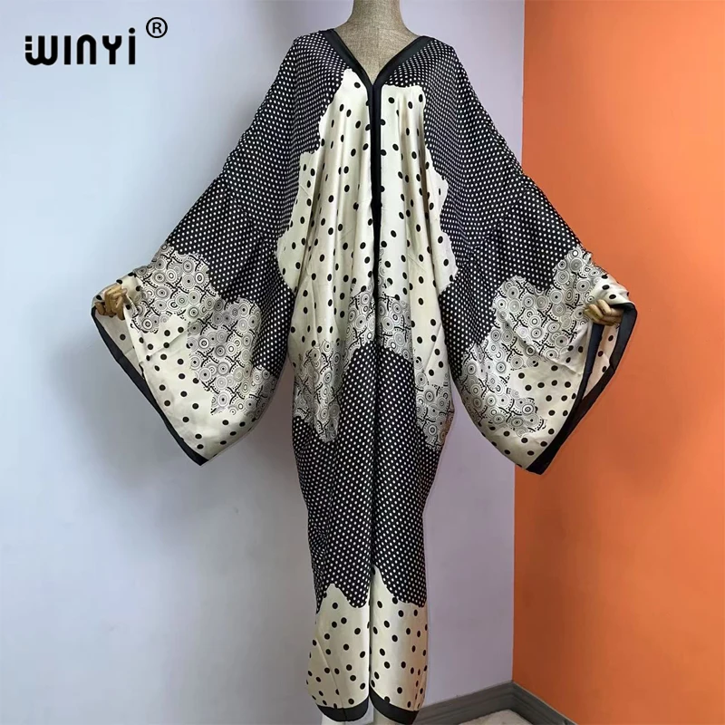

WINYI V-neck Africa dress Women Boho Casual kaftan Vintage Evening dress Beach cover up abaya dubai luxury abaya muslim woman