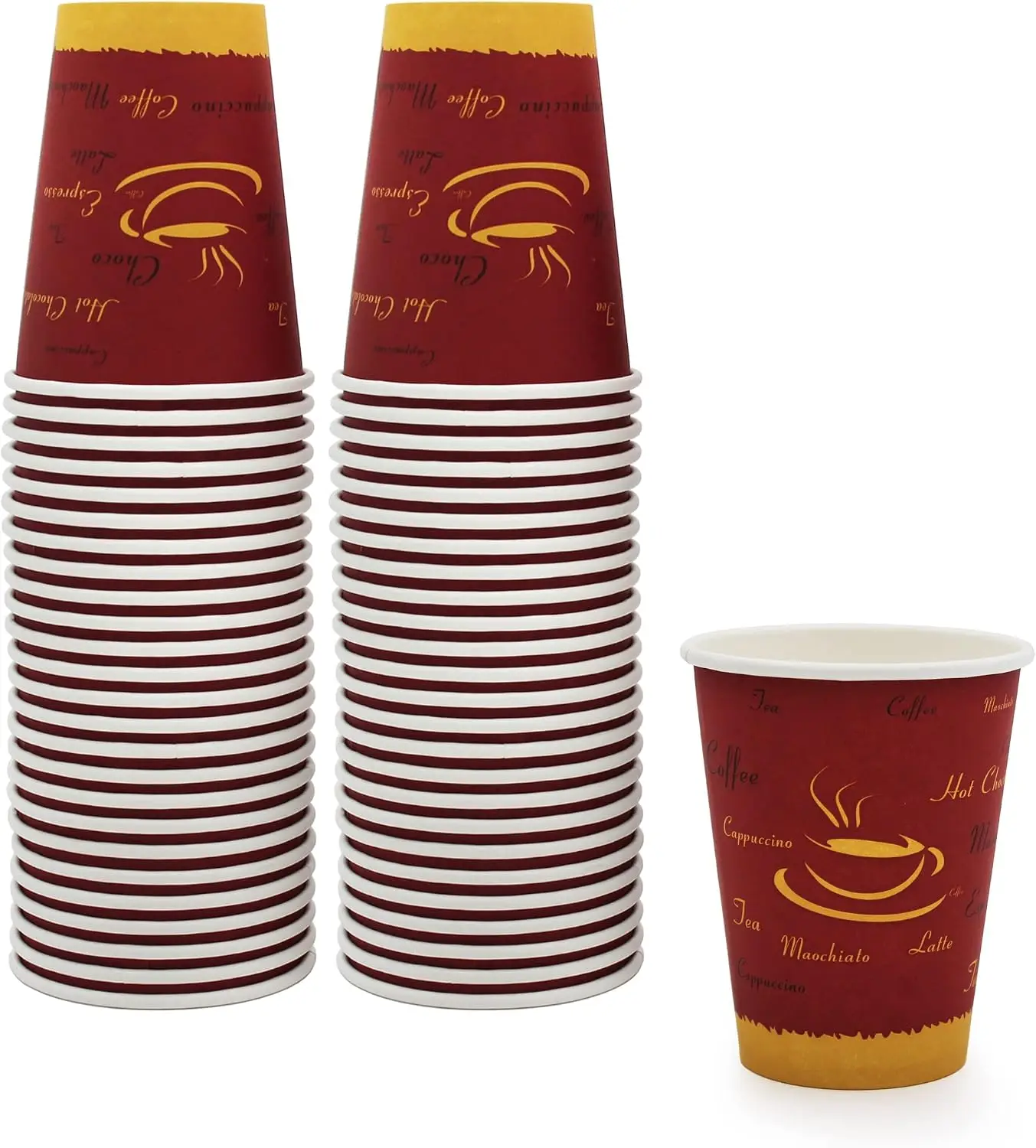 50 Pack 12oz Disposable Paper To-Go Cups Leak Resistant For Espresso Coffee Tea Hot Chocolate Cafe Home Catering Camping Picnic Beach RV Road Trip Outdoor Gathering