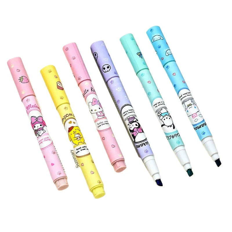 Sanrio Hello Kitty Highlighter Set Cartoon Multi-Function Soft-Tipped Marker Pen Drawing Graffiti Notes Stationery Wholesale