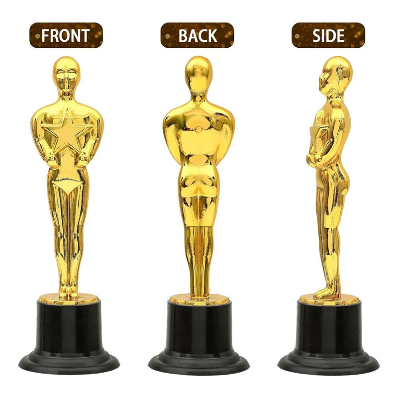 12 Pack Plastic Gold Award Trophies For Party Decorations, Party Favors, Movie Night Party Favor, School Award Gold+Black