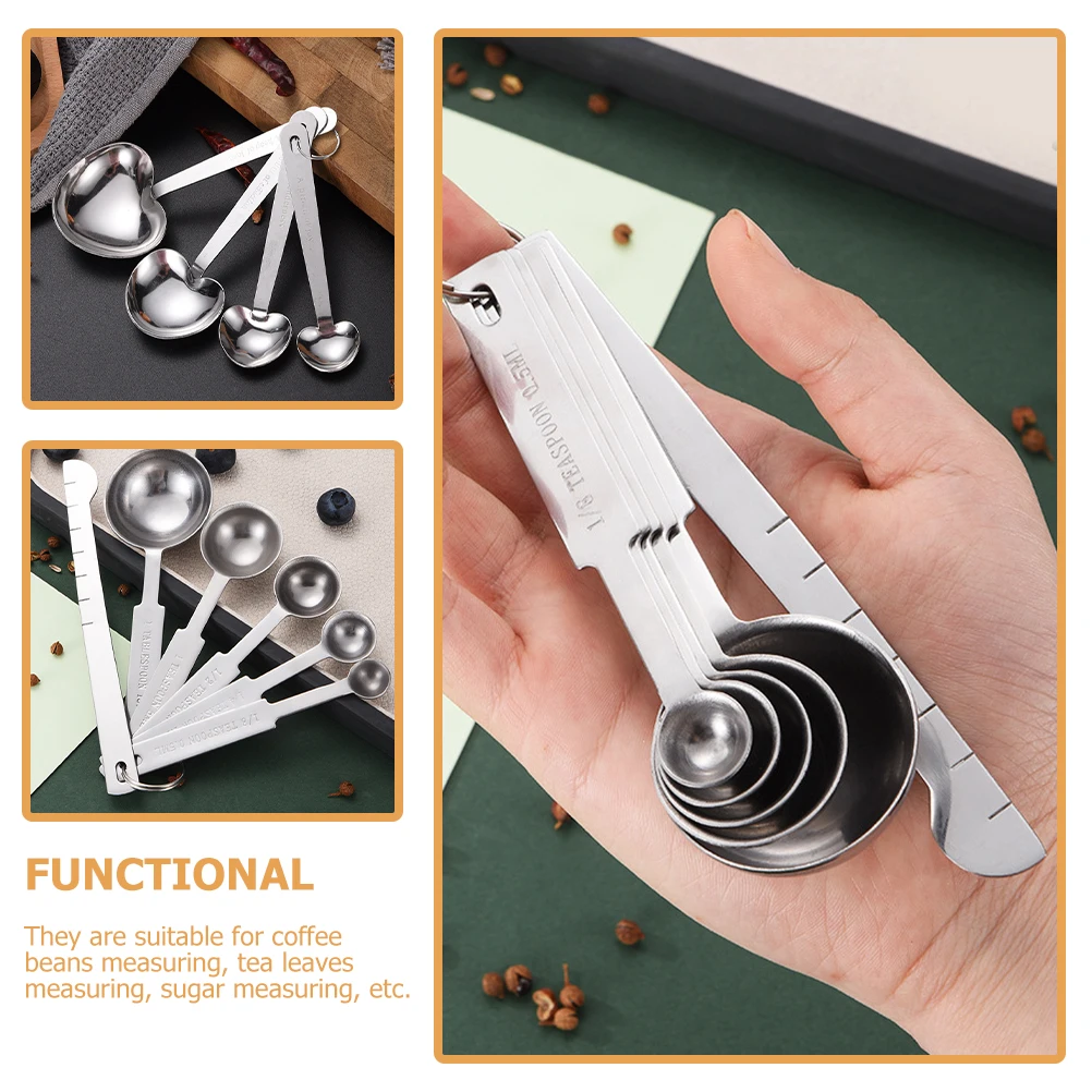 

2 set Round Measuring Spoon Teaspoon Set Stainless Steel Tablespoon Oatmeal Baking Tools Kitchen Gadgets Storage Easy Use