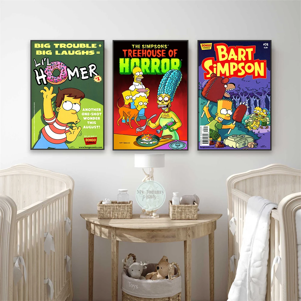 لوحة قماشية عائلية من سيمبسون ، ملصق برنامج تلفزيوني من سيمبسون ، مطبوعات كرتونية ، صور فنية جدارية ، ديكور غرف نوم الأطفال #2