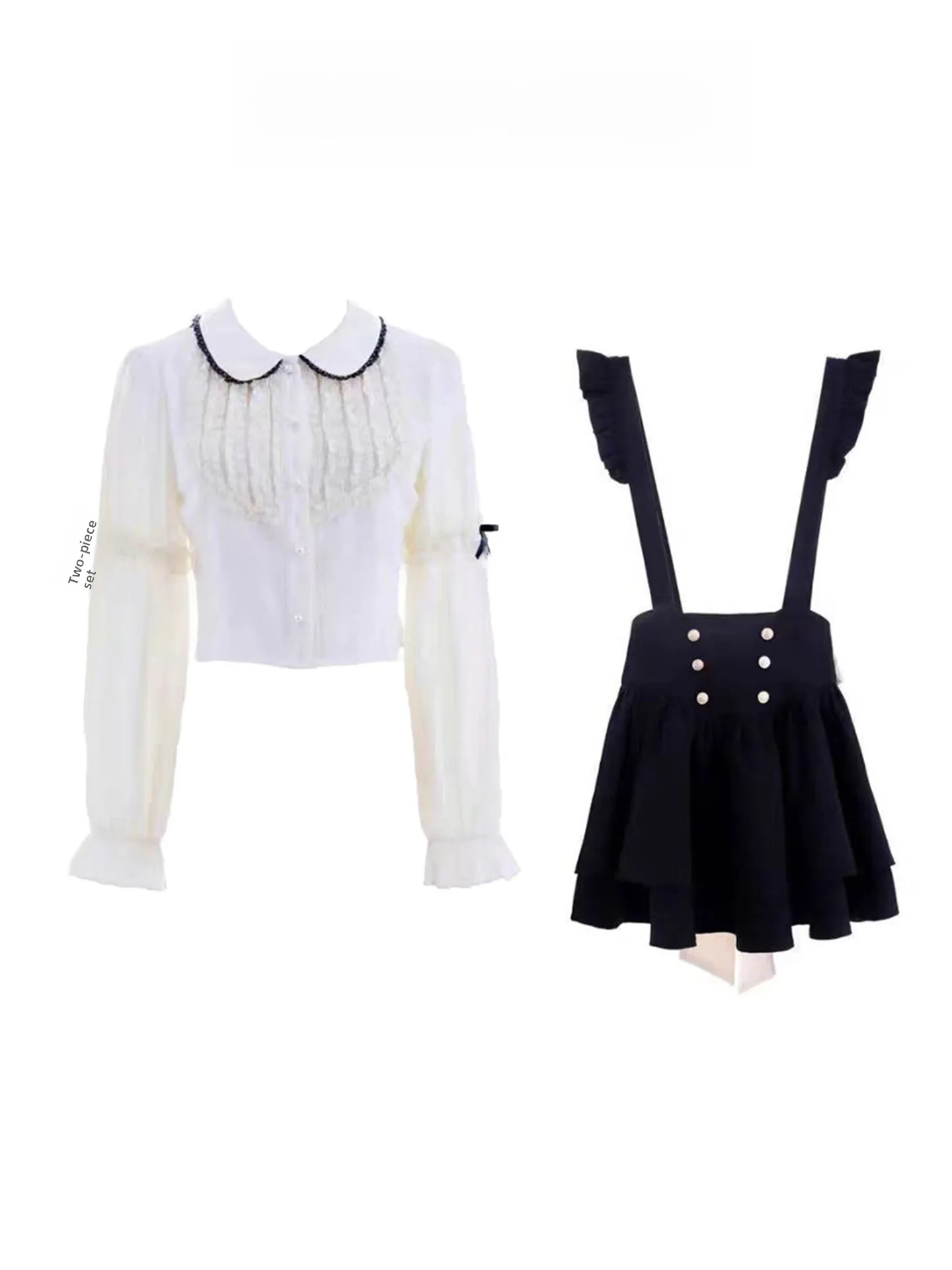 

Sweet Doll Collar Blouse And Skirt Set with Bow Tie for Women Autumn Fashion Two-Piece Suit School Style Waist-Cinching Design