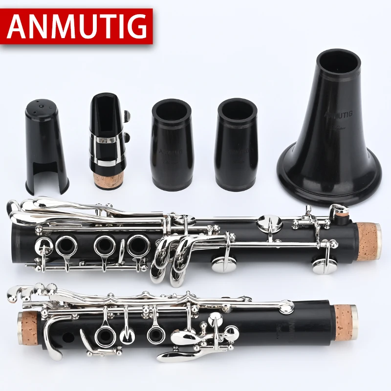 ANMUTIG Professional Clarinet Bb 19 Keys Plate With Silver Ebony Pipe Body Master