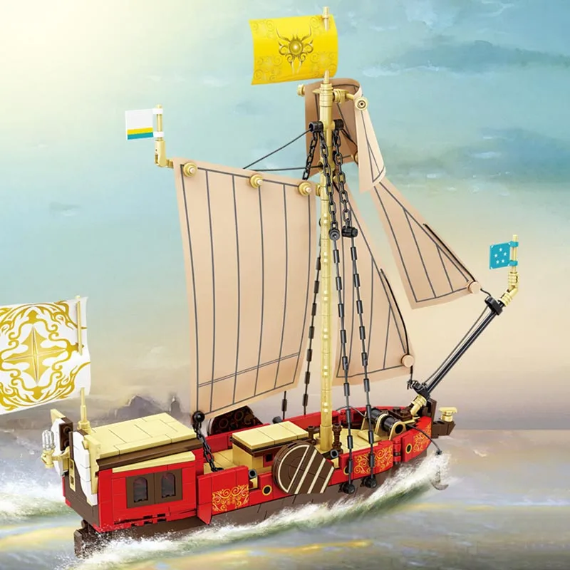 City MOC Classic Sailboat Retro Yacht Model Building Blocks DIY Pirate Ship Sailing Vessel Bricks Toys For Children Gifts