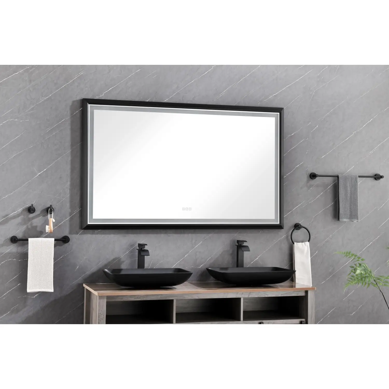 

72x36in. Black Framed LED Bathroom Mirror, Anti-Fog, Dimmable, Wall Mount Vanity Mirror Kit for Gym and Dance Studio - Safety Ba