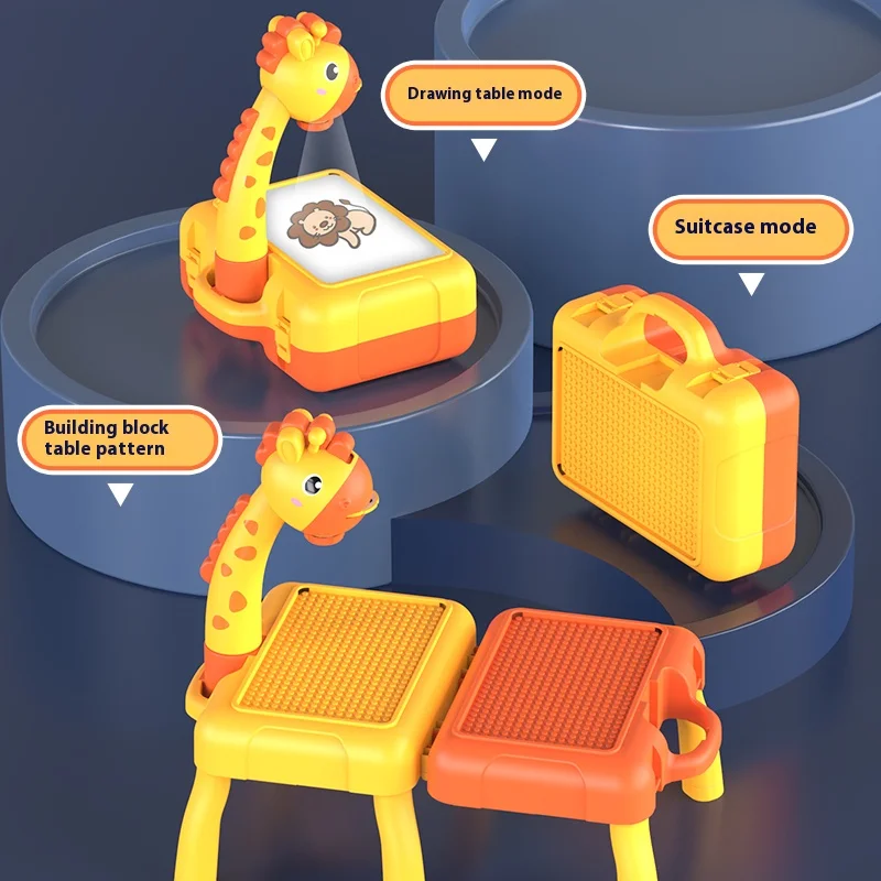 ชุดโต๊ะวาดภาพโปรเจคเตอร์สำหรับเด็กพร้อมดนตรีและกล่องเก็บของ ชุดวาดภาพเพื่อการศึกษาสำหรับเด็ก ของขวัญวันเกิด/คริสต์มาสที่ดีที่สุด