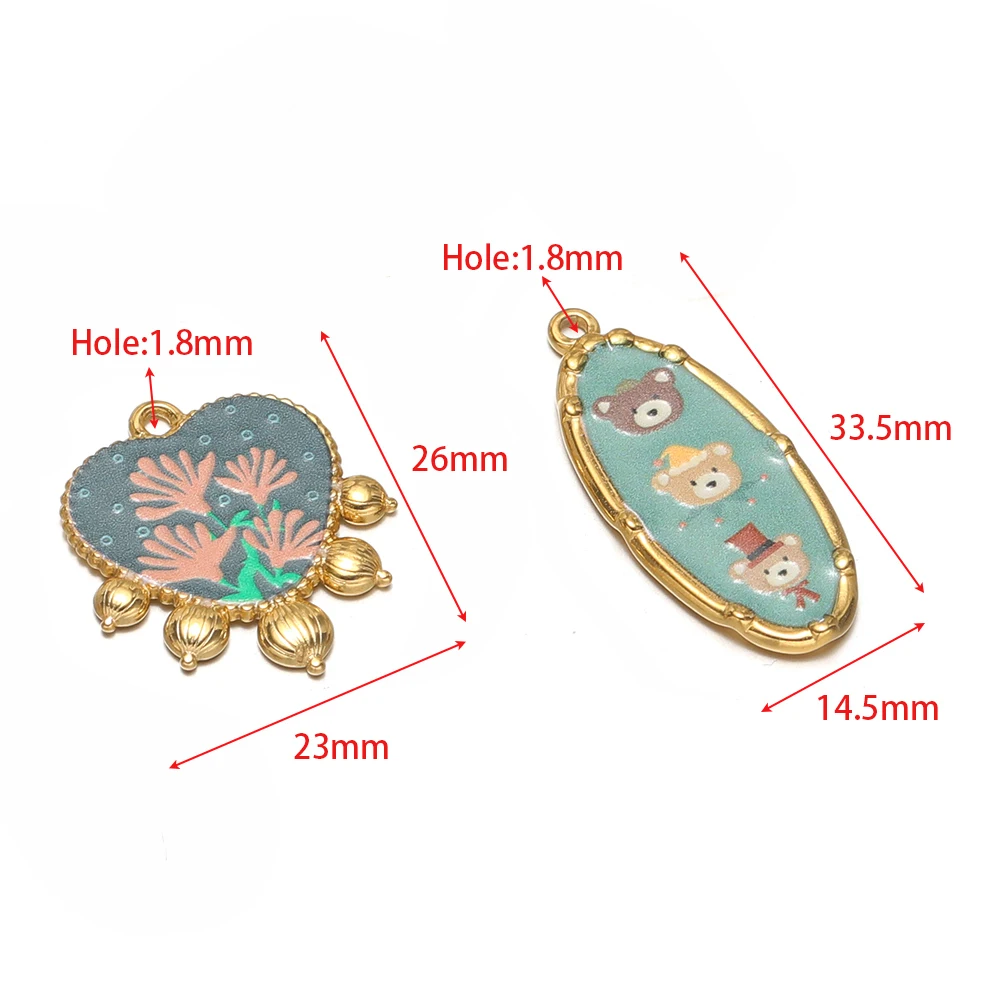4pcs Stainless Steel Enamel Flower Bear Charms for DIY Children Jewelry Necklace Pendants Making Earrings Bracelet Accessories