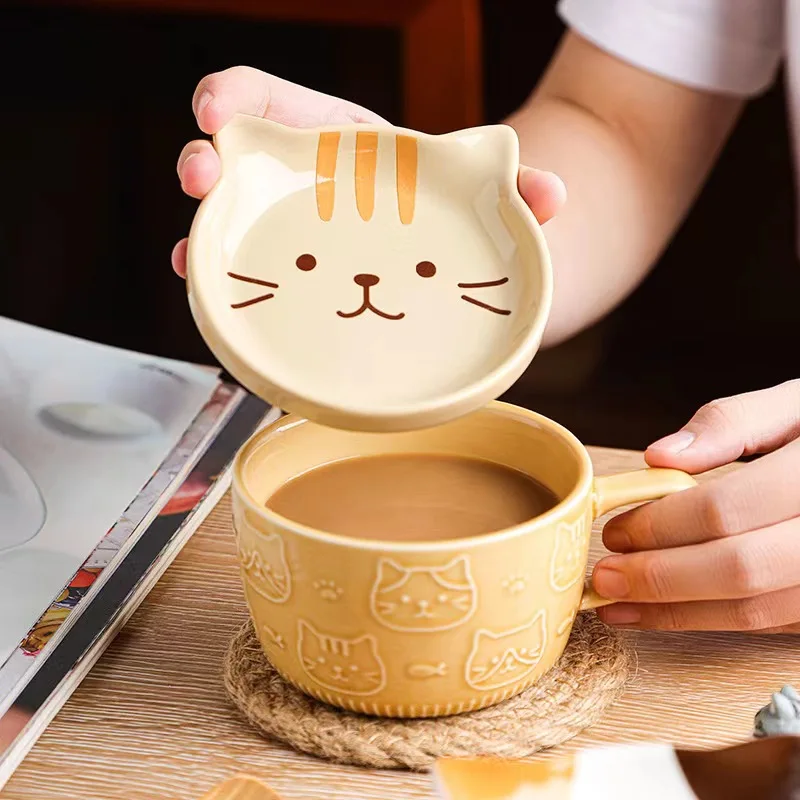 YWDL Cartoon Animal Ceramic Coffee Cup Kids Gift with Lid Mug Couple Coffee Cup Breakfast Milk Mug Porcelain Home Kitchenware