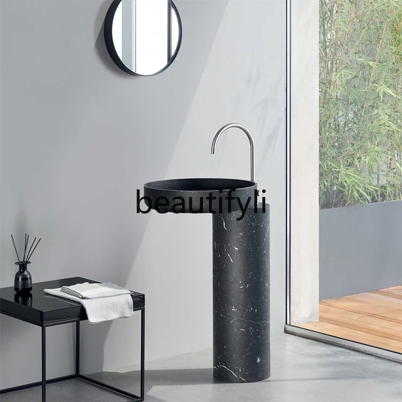 Black and white root marble artificial integrated floor-to-ceiling wash basin bathroom art column basin