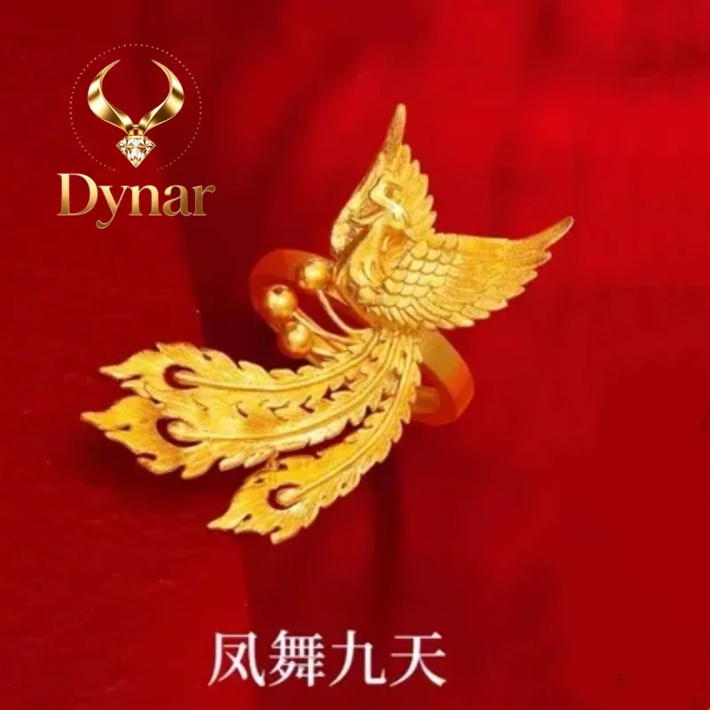 Dynar Jewelry   Women's 24K Gold (AU999) Gradient Phoenix Ring | Gradient matte wings, hammered glow with enamel tip