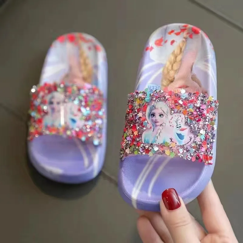 Disney Frozen Anna Elsa Shoes For Girls Children Lovely Cartoon Princess Flats Kids Beach Home Shoes Inside and Outside Slippers