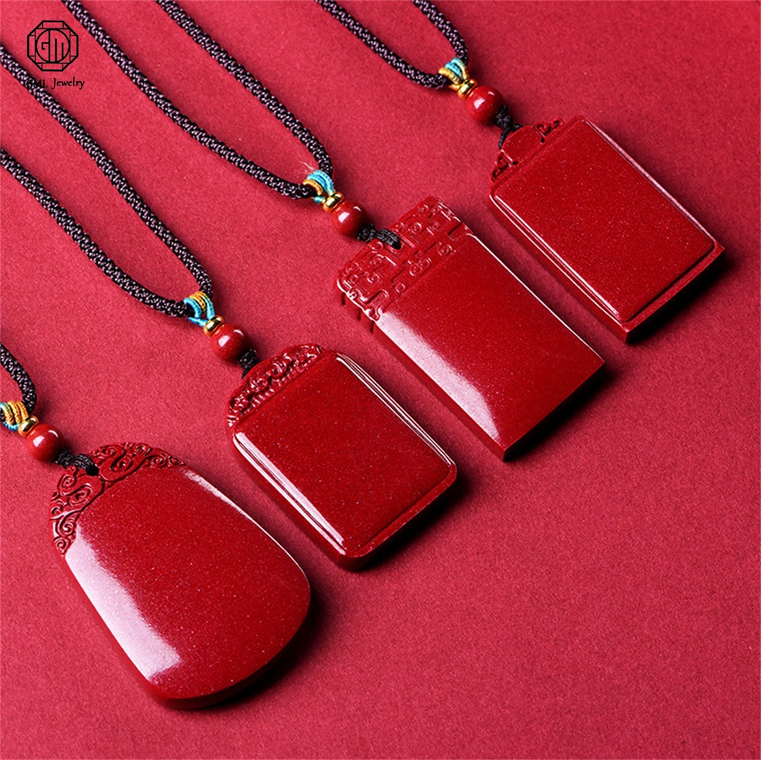Natural Purple Gold Sand Cinnabar Plain Smooth Plaque Pendant Imperial Red Sand Stone Amulet Unisex Men Women Minimalist