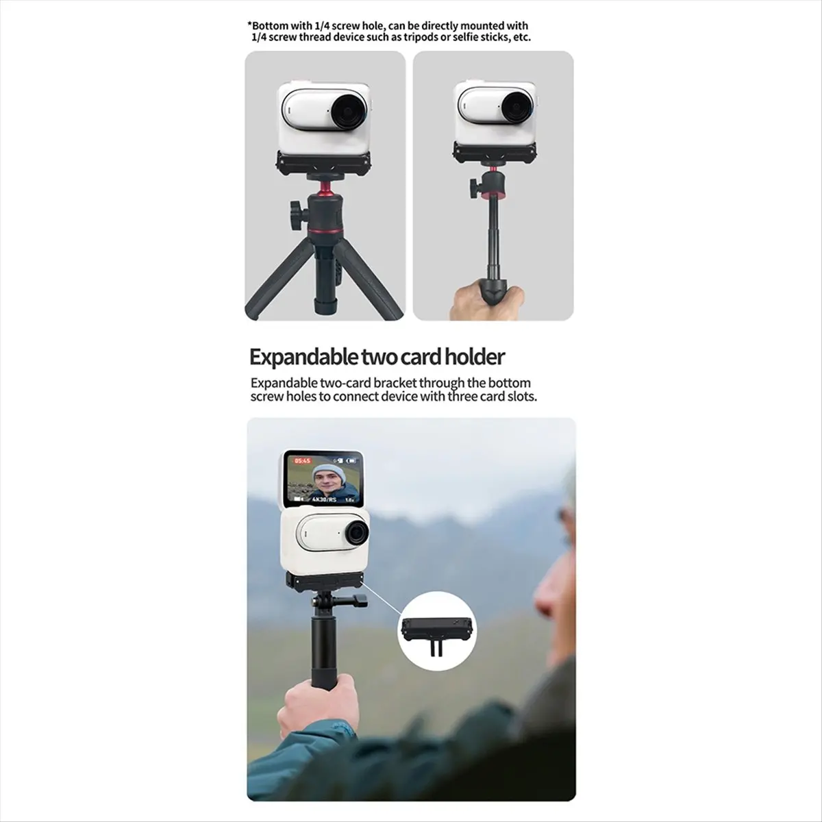 goodDT Magnetic Mount Quick Release Tripod Adapter with USB Charging for Insta360 GO 3 3S Thumb Camera Bracket Magnet Base