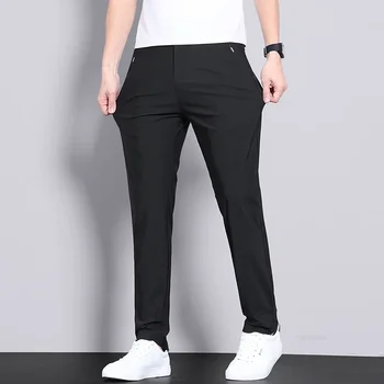 Ultra-thin Elastic Men's Casual Trousers Summer Quick-drying Ice Silk Slim Straight Business Solid Color Trousers Black Gray 5 Ultra-thin Elastic Men's Casual Trousers Summer Quick-drying Ice Silk Slim Straight Business Solid Color Trousers Black Gray 5