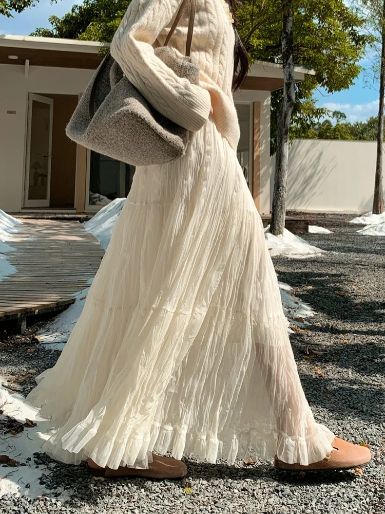 

Юбка Laid-ba Korean Sle Me f Skirt с высокой талией, миди, А-силуэт, женская, весна 2026, новая дизайнерская модель, повседневная юбка