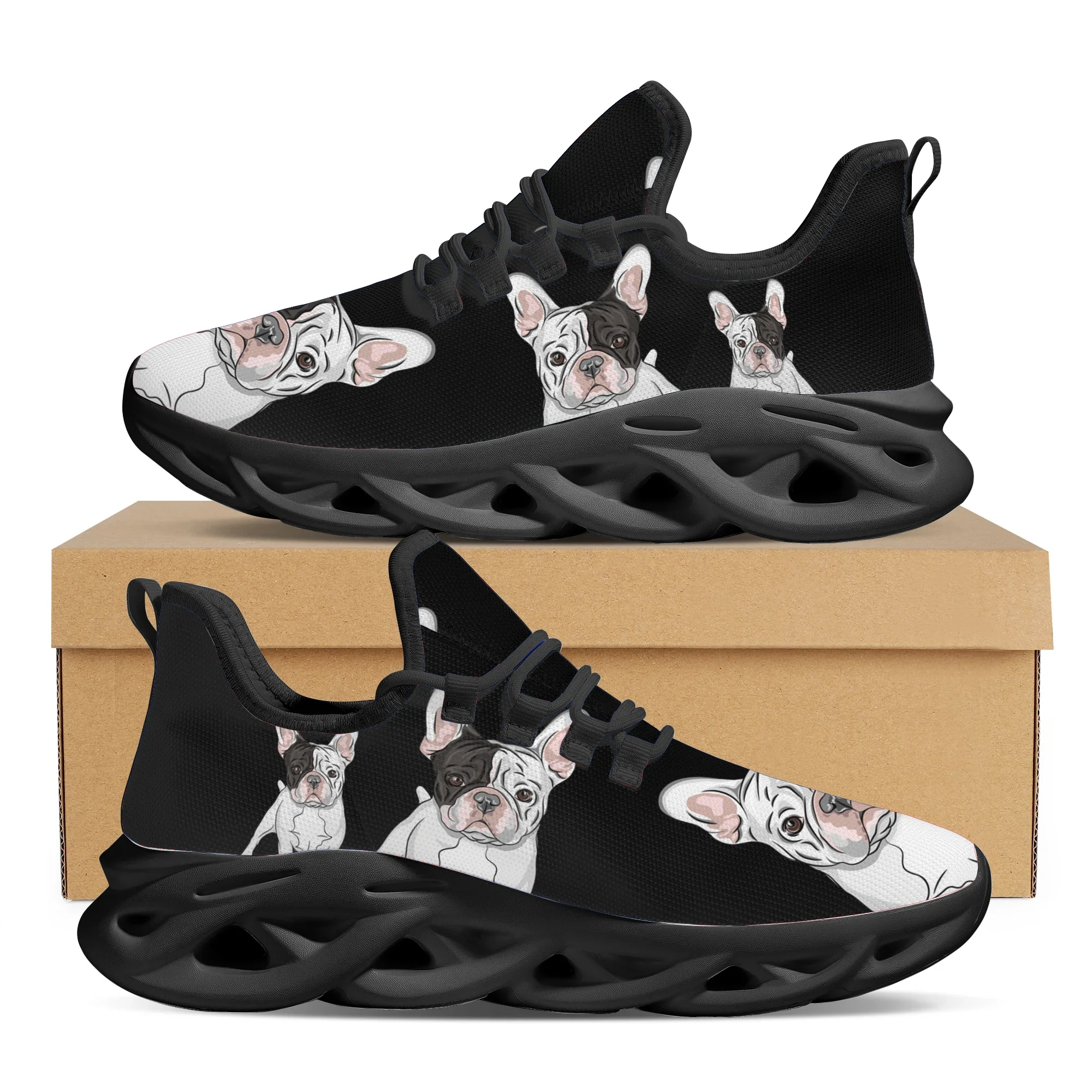 French Bull Terrier Platform Sneakers Black Knitted Casual Shoes For Female Bulldog Designer Blade Shoes Zapatos Hot