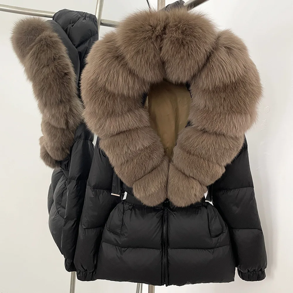 2025 Winter Puffer Jacket Women Real Fox Fur Hooded Thick Warm 90% White Duck Down Coat Female Parkas