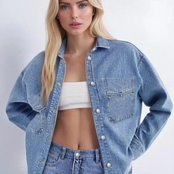 

Casual Long Sve Denim Jaet for Women New Cross-Border Sle Comfortable Stretchy PU Leather Waist-Cinching Ci Walk