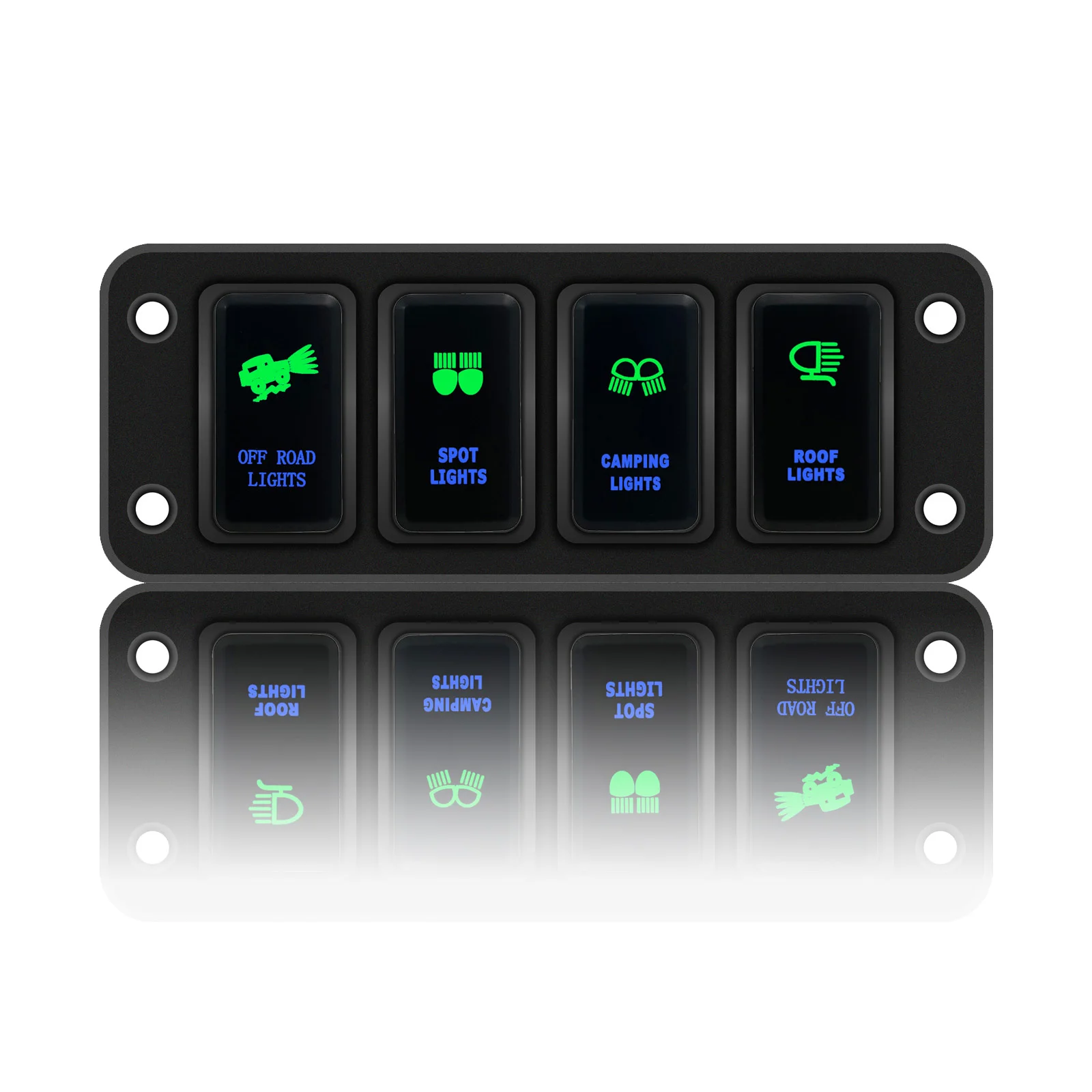 

Custom 2 / 3 / 4 Gang Push Switch Panel 12V Green& Blue Led for Toyota Landcruiser Hilux FJ Cruiser Tacoma Fortuner 4Runner