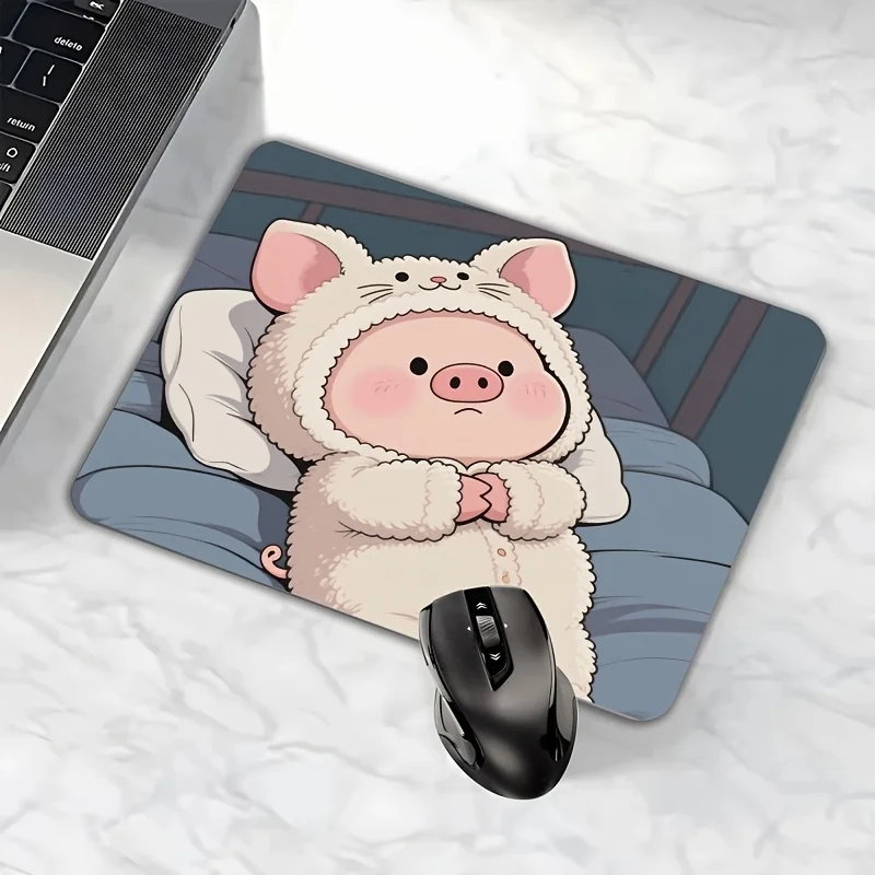 Cute Little Pig Kawaii Small Mouse Pad Desk Mat with Stitched Edge Rubber Anti-Slip Durable PC Accessories Gaming Mats Maus Pad
