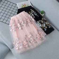 Teen Girls Skirts Embroidery Kids Sequin Skirt for Girls 2026 Summer Dance Long Skirt Princess Skirt Elastic Waist Child Clothes