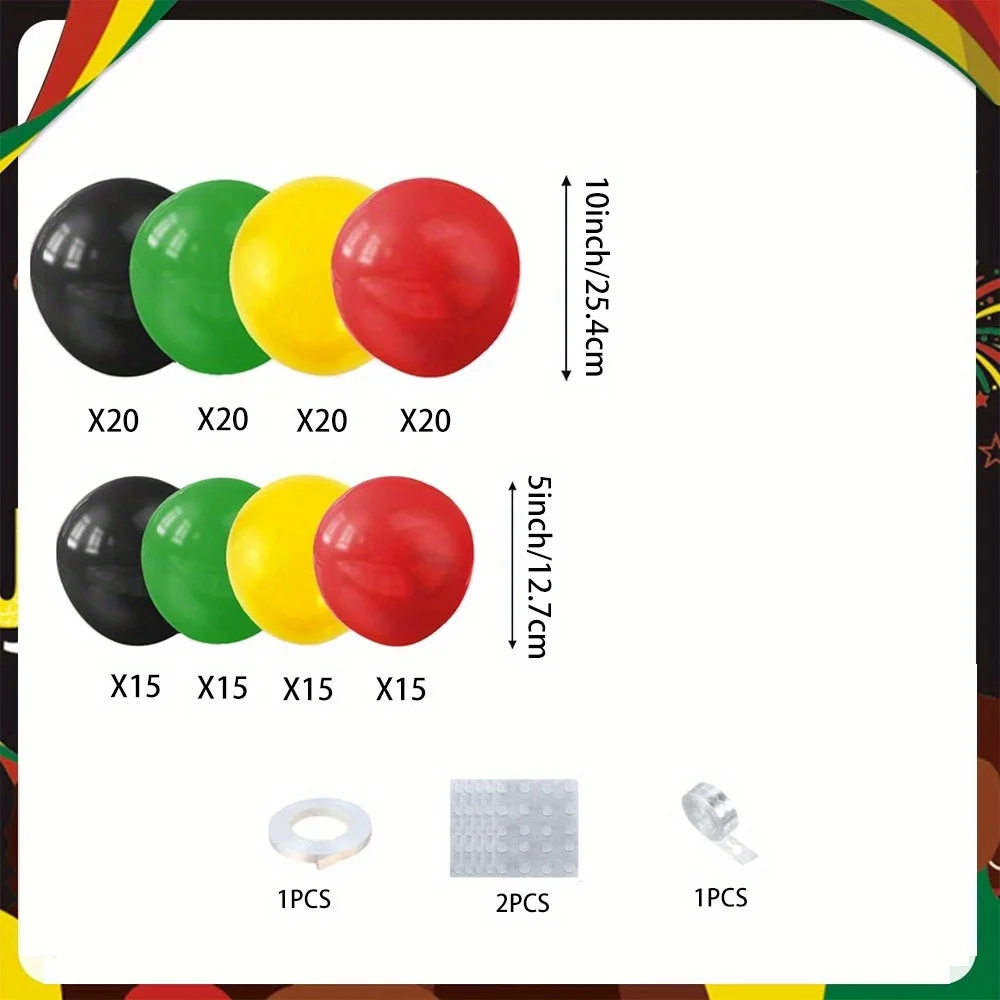 144pcs June Black Independence Day Themed Balloon Arch Set with Red, Black, Green, and Yellow Balloons for Commemoration Day