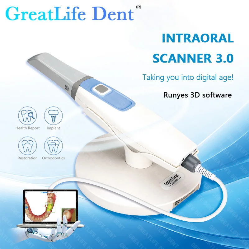 GreatLife Dental Oral Scanner 3D Intraoral Scanner com Software Gratuito CAD CMD para Implante/Ortodontia/Restoração