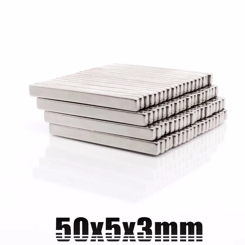 2-100Pcs 50x5x3 Per Strong Neodymium Rectangle Block Magnets 50mm x 5mm x 3mm N35 Rare Earth NdFeB Rectangular Cuboid Magnet