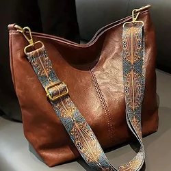 Borsa a tracolla larga con tracolla geometrica Borse a tracolla di grande capacità per donna, borsa da donna retrò in pelle PU per lo shopping e i viaggi