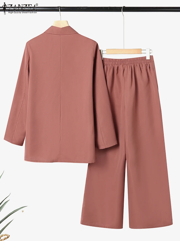 2025 ZANZEA Jesienne zestawy biurowe damskie 2-częściowe zestawy eleganckie garnitury ze spodniami z długim rękawem Solid Work OL Tracksuit
