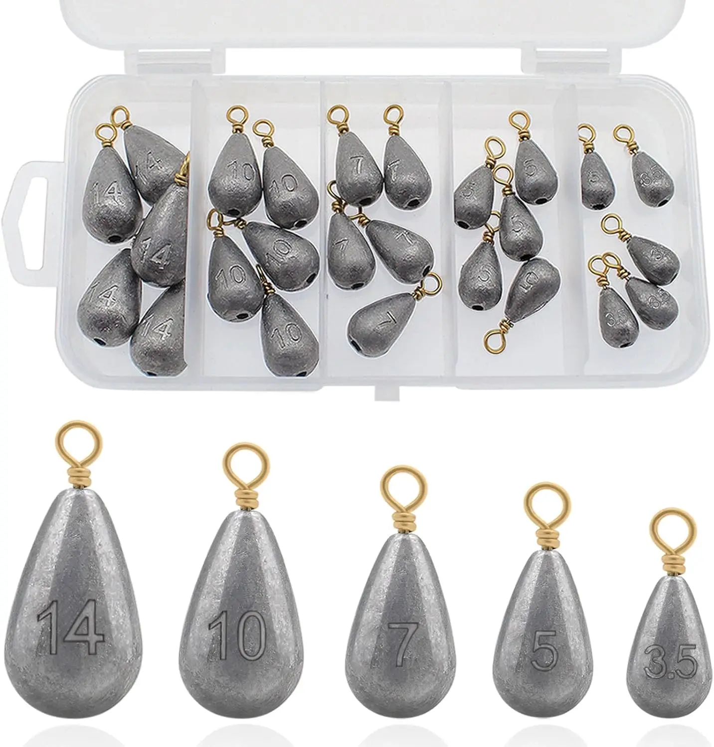 

Fishing Weights Sinkers Kit, 25pcs 5 Sizes Bass Casting Drop Shot Weights for Catfish Freshwater Saltwater, Reusable Tackle