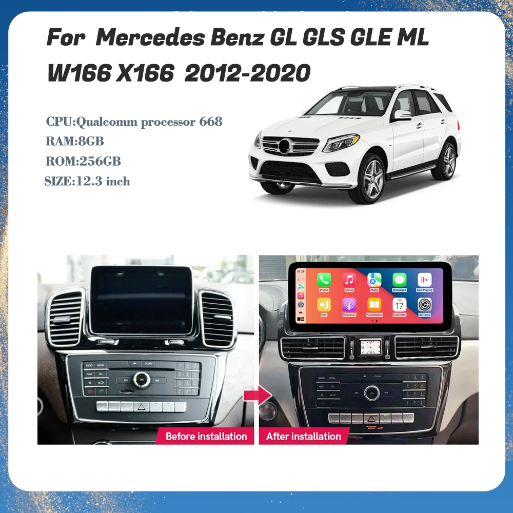 12.3inch Android13 For  Mercedes Benz ML GL GLE GLS W166 X166 2012-2020 GPS Carplay 5G  HD360Camere Navigation Multimedia Player