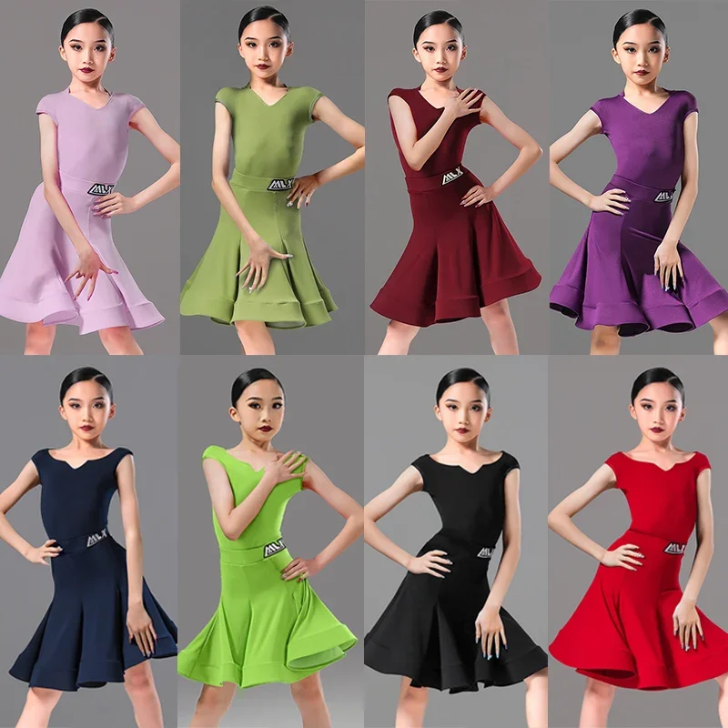 

Summer Latin Dance Competition Dress Girls Rumba Cha Cha Dancing Stage Wear Kids Professional Performance Outfit Blue Red