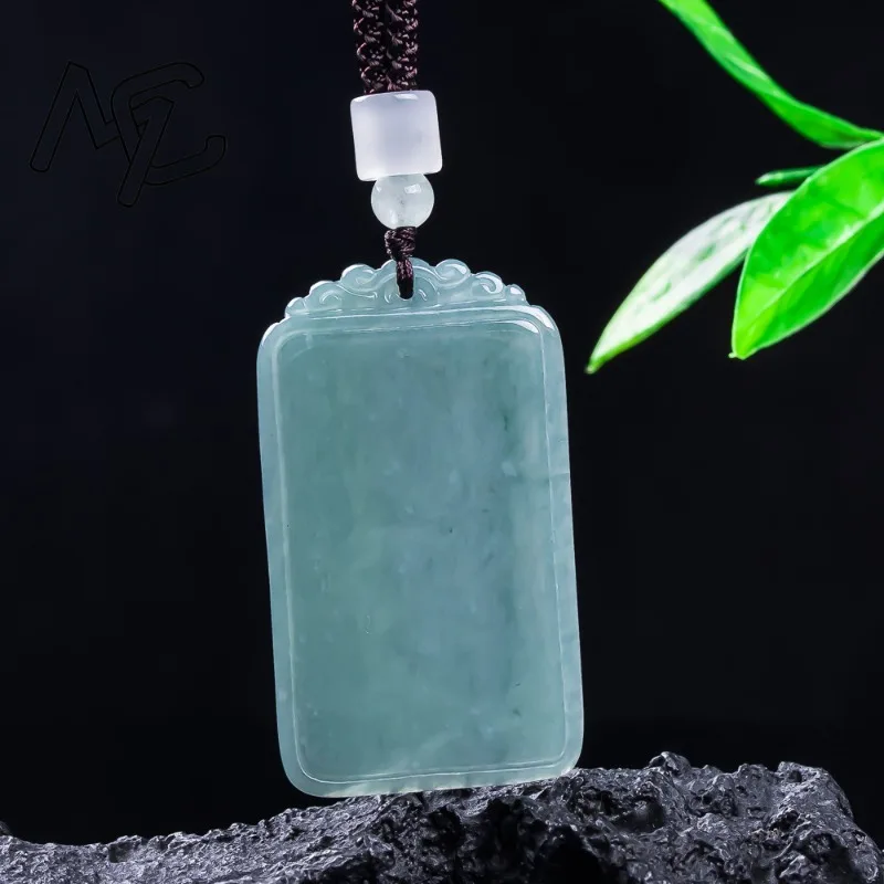 Natural Jade Blue Water Peace Nothing Happens Plaque Pendant Necklace Charm Jadeite Jewelry Fashion Amulet Gifts Certificate view 2