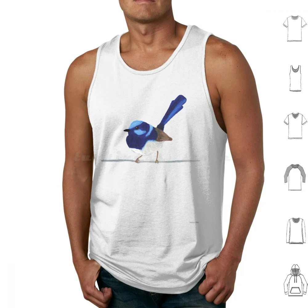 Superb Blue Wren-Oil Artwork Tank Tops Vest Sleeveless Superb Blue Wren Blue Wren Wren Bird Aussie Bird Australian Bird Cute