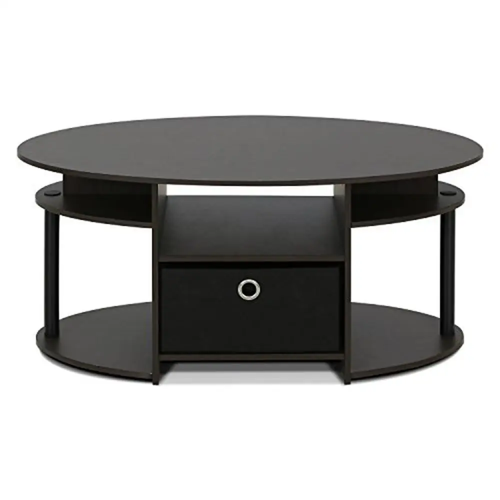 Oval Coffee Table with Built-in Shelves and Bin Simple Design E1 Grade Composite Wood Fits Any Room and Budget Walnut Color Easy image 5