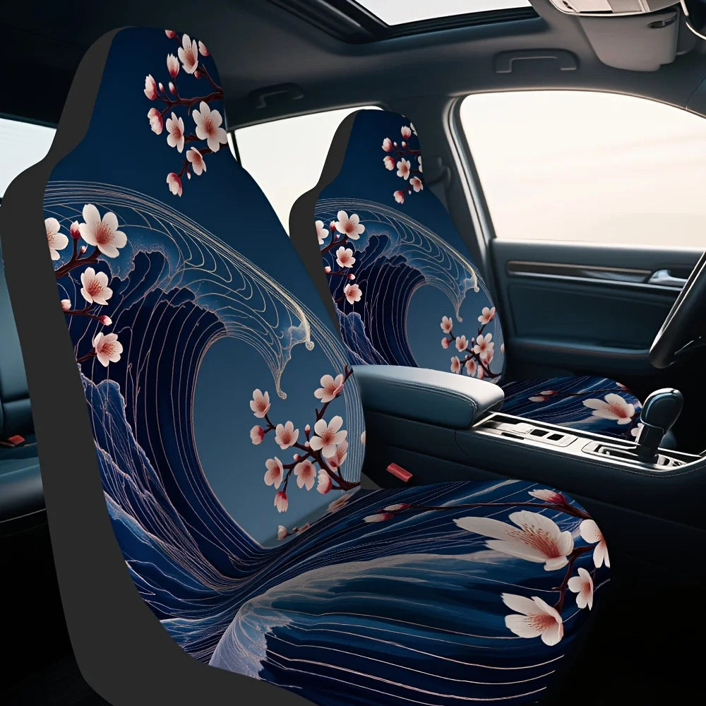 2pcs Elegant Floral Spiral Car Seat Covers - Soft Comfortable Fabric, Universal Fit For Cars, SUVs, Trucks - Modern Japanese-Ins