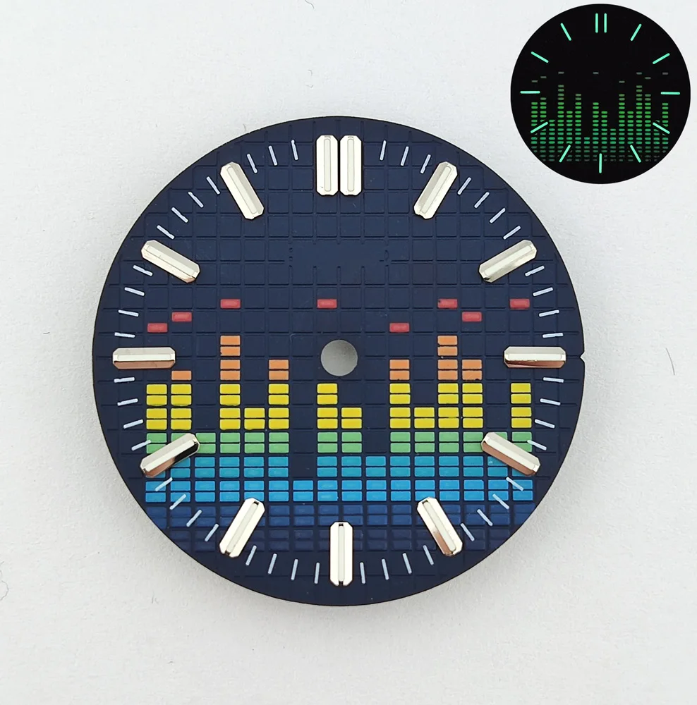 Esfera NH35 de 28,5mm, esfera musical, esfera aséptica, Esfera luminosa verde, accesorios de esfera para reloj compatible con movimiento NH35/36 Miyota8215