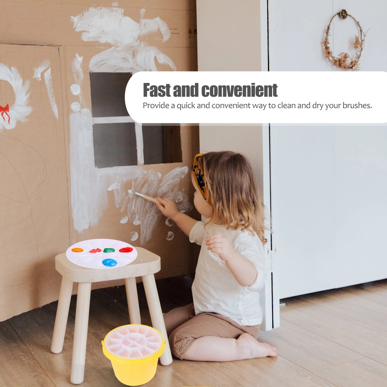 1세트 세척 가능한 페인트 브러시 버킷, 혼합판 포함, 견고한 플라스틱 미술 도구, 예술가, 공예, 페인팅 수업용 브러시