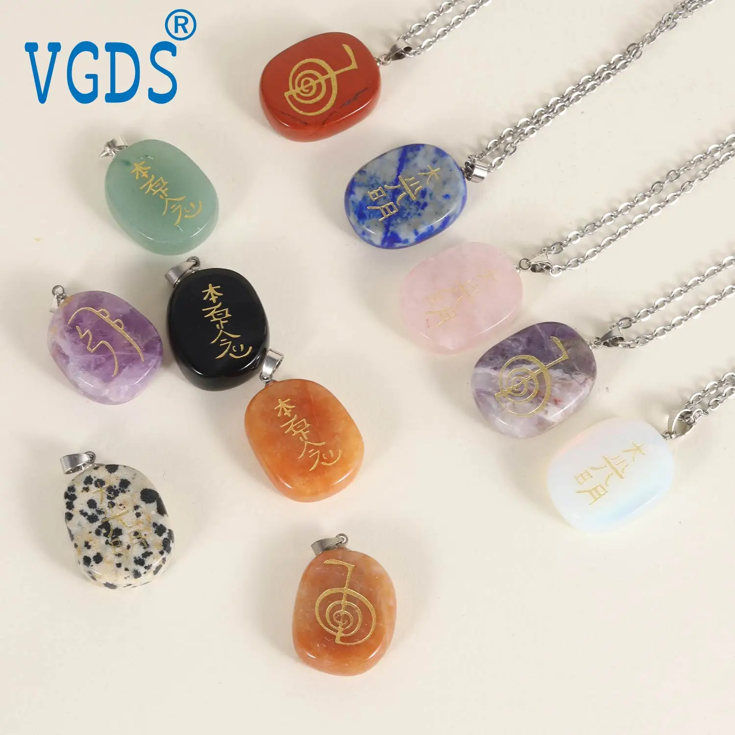 

Natural Crystal Reiki Symbol Energy Stone Pendant |Cho Ku Rei Sei He Ki Dai Ko Myo Spiritual Energy Gem Healing Crystal Jewelry