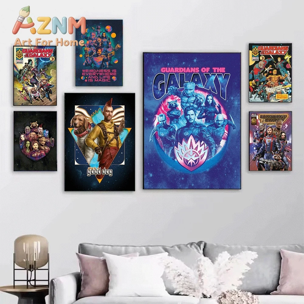 AZNM Rocket Raccoon Guardians of the Galaxy Canvas Wall Art Frameless Print Movie Poster Home Bedroom Living Room Decor Painti