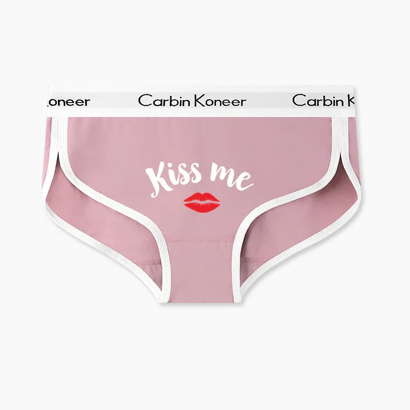 Kiss Me New Brand Red Lips Funny Print Briefs for Women Sexy Cotton Sports Underwear Lady Panties Girls Underpant for Female