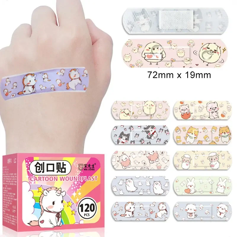 120Pcs Breathable Wound Heal Patch First Aid Cartoon Unicorn Waterproof Band Aid for Children Self- Adhesive Plaster Bandage