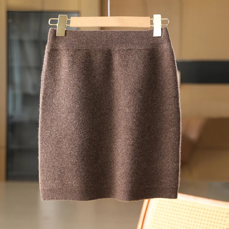 100% merino wool women's knitted skirt, elastic waist, fashionable, slim fit, Korean version, new autumn and winter 2024